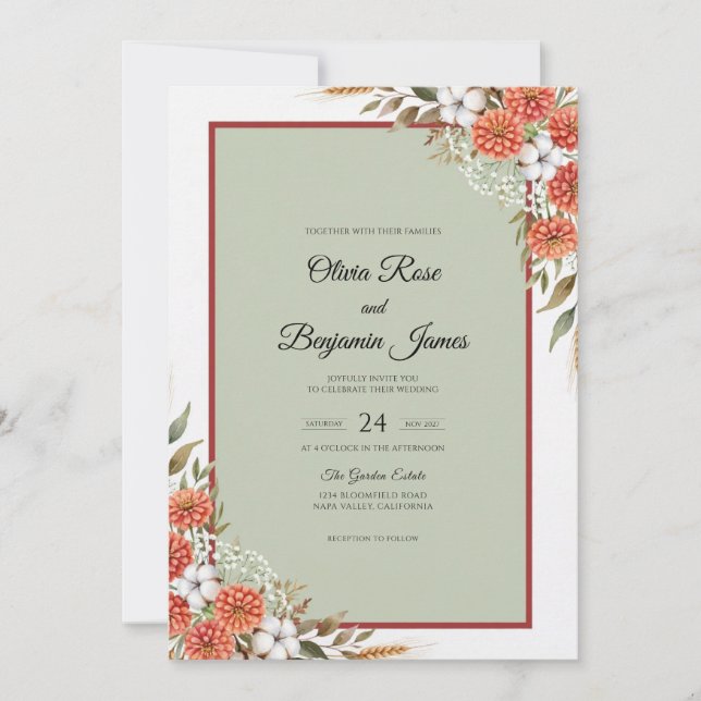 Invitation Mariage Dahlia Rouille (Devant)