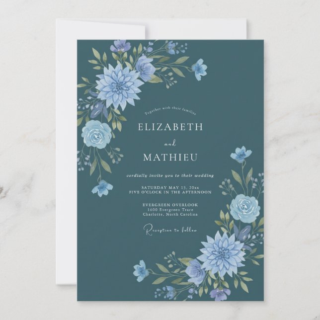 Invitation Mariage Dahlia Saphir Ardoise (Devant)