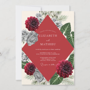 Invitation Mariage Dahlia Tropical Rouge Cerise