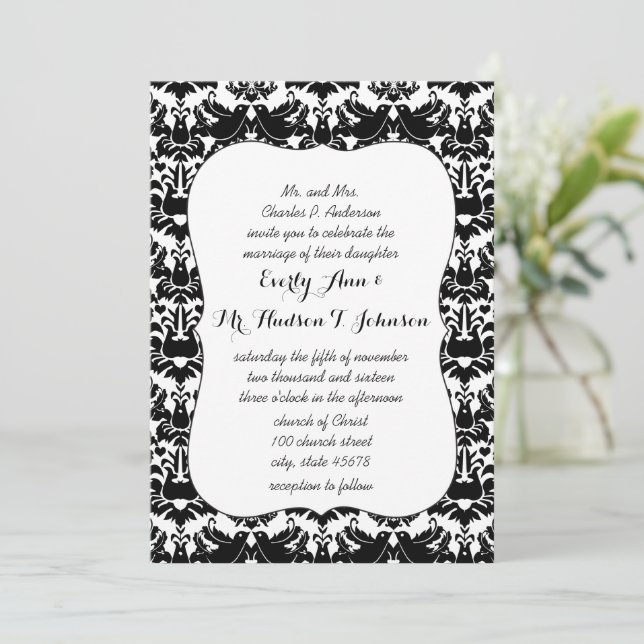 Invitation Mariage damas noir tourtereaux (Debout devant)