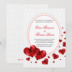 Invitation Mariage Damask Et Cœurs Rouges