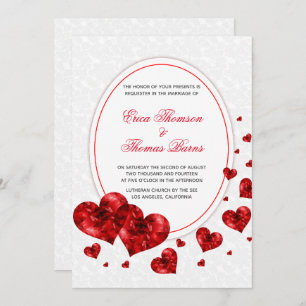 Invitation Mariage Damask Et Red Hearts