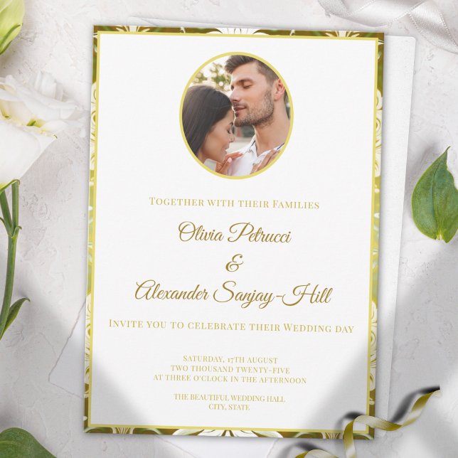 Invitation Mariage damask or et vert (Créateur téléchargé)