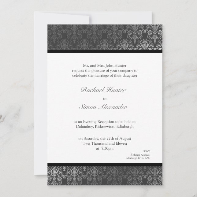 Invitation Mariage damassé à l'effet chatoyant - g (Devant)