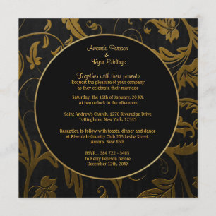 Invitation Mariage damassé Black et Gold - Carré