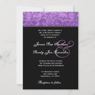 Invitation Mariage damassé blanc violet blanc Ver 003