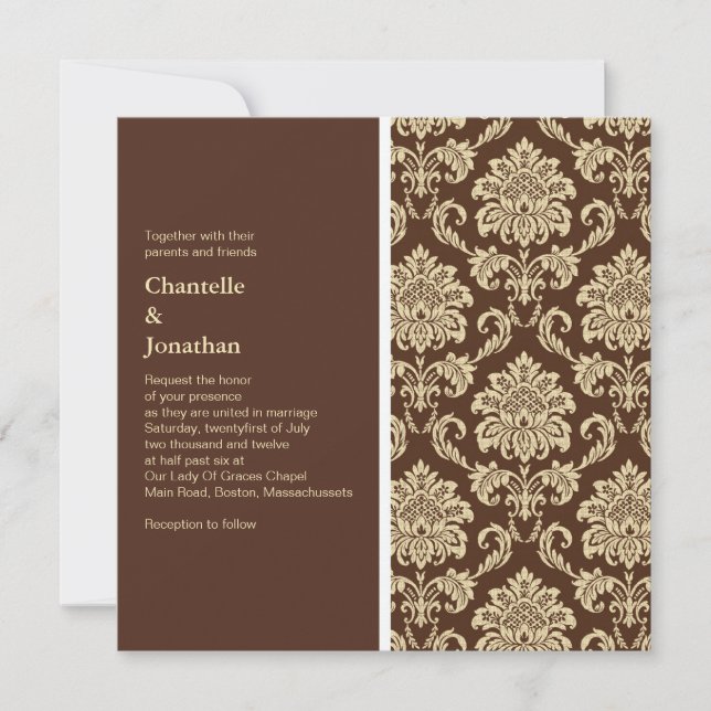 Invitation Mariage damassé Brown (Devant)