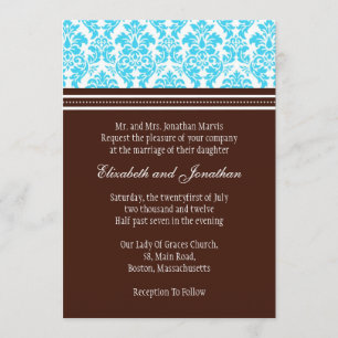 Invitation Mariage damassé Brown et Turquoise