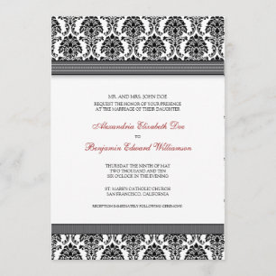 Invitation Mariage damassé classique (rubans gris)