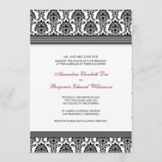 Invitation Mariage damassé classique (rubans gris)