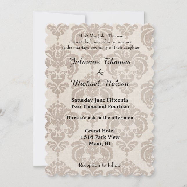 Invitation Mariage damassé Cream (Devant)