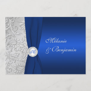 INVITATION Mariage damassé d'argent de la marine R