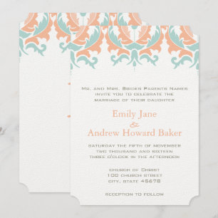 Invitation Mariage damassé de la pêche à la menthe