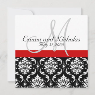 Invitation Mariage damassé de Monogramme blanc noi