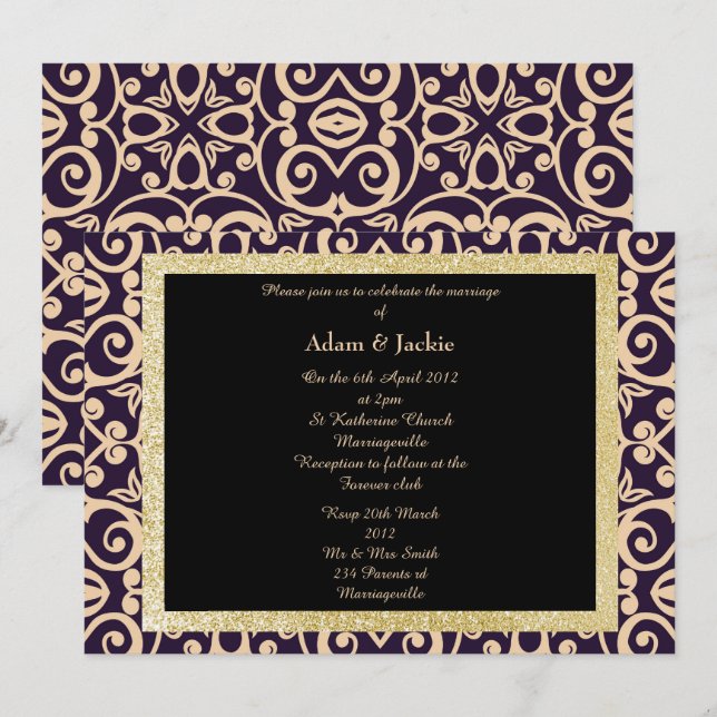 Invitation Mariage damassé ÉLÉGANT (Devant / Derrière)