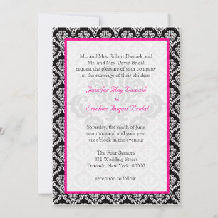 Invitation Mariage damassé Elégant Modèle noir rose blanc