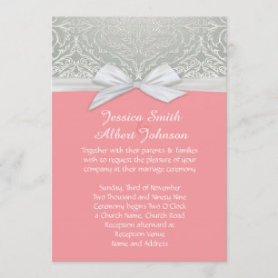 Invitation Mariage damassé en dentelle d'argent/co