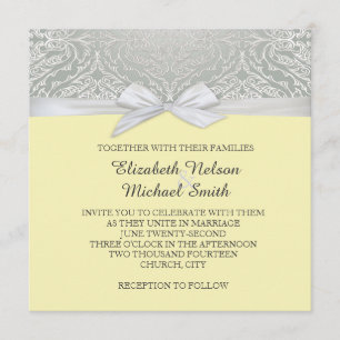Invitation Mariage damassé en dentelle jaune/argen