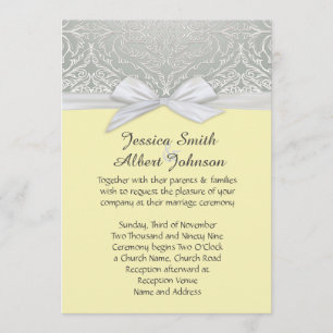 Invitation Mariage damassé en dentelle jaune/argen