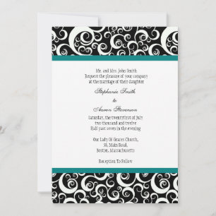 Invitation Mariage damassé en noir et blanc avec T
