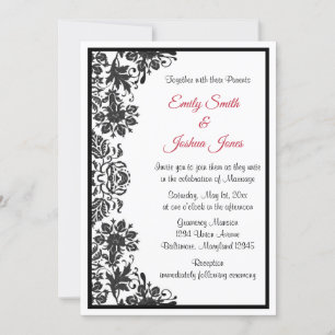 Invitation Mariage damassé florale noire et blanche