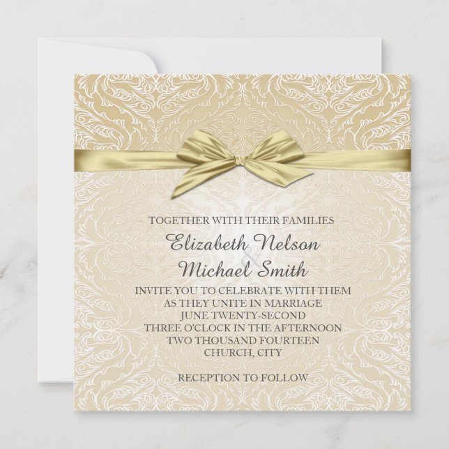 Invitation Mariage damassé Gold Sparkle (Devant)