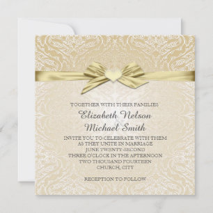 Invitation Mariage damassé Gold Sparkle Heart