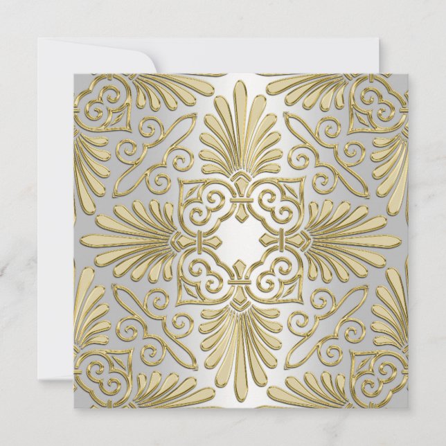 Invitation Mariage damassé Gold White Art Déco (Devant)