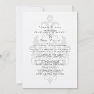 Invitation Mariage damassé gris subtil