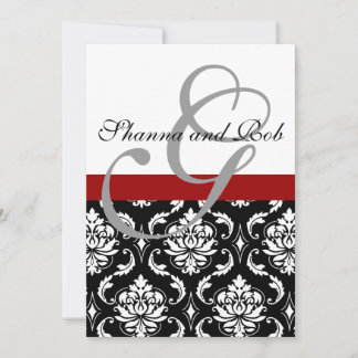 Invitation Mariage damassé Monogramme 5 x 7 pouces