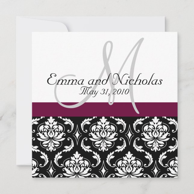 Invitation Mariage damassé Monogramme de vin (Devant)