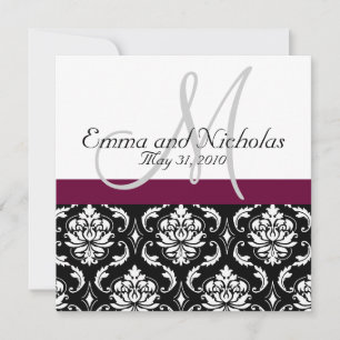 Invitation Mariage damassé Monogramme de vin