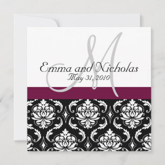 Invitation Mariage damassé Monogramme de vin