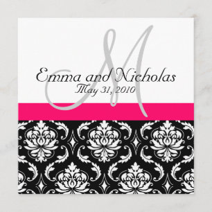 Invitation Mariage damassé Monogramme Hot PInk