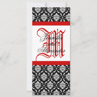 Invitation Mariage damassé Monogramme rouge et noi