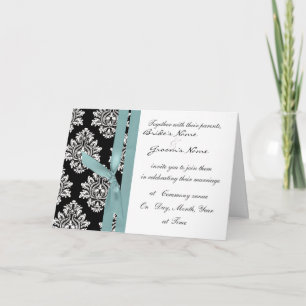 invitation Mariage damassé monotone / ruban turquo