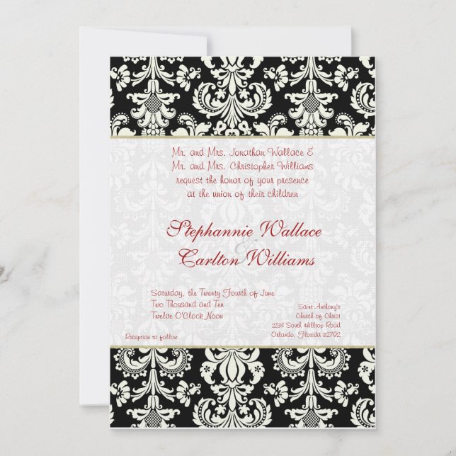 Invitation Mariage damassé noir/blanc (Devant)