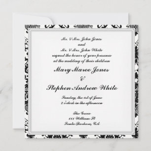 Invitation mariage damassé noir et blanc