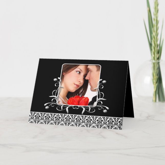 Invitation mariage damassé - -Noir et blanc (Devant)