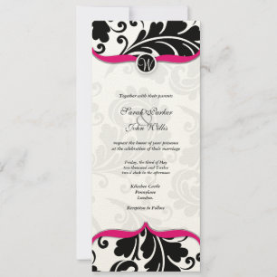 Invitation Mariage damassé noir et blanc avec rose