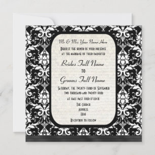 Invitation Mariage damassé noir et blanc formel traditionnel