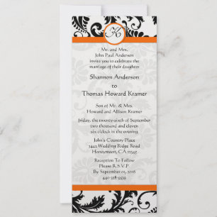 Invitation Mariage damassé noir et blanc orange