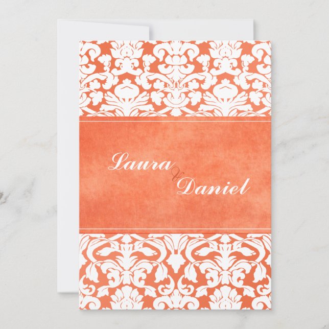 Invitation Mariage damassé orange et blanc (Devant)