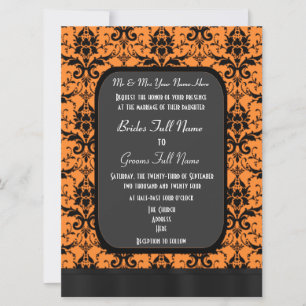 Invitation Mariage damassé orange et noire