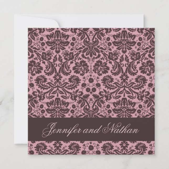 Invitation Mariage damassé PINK and CHOCOLATE (Devant)