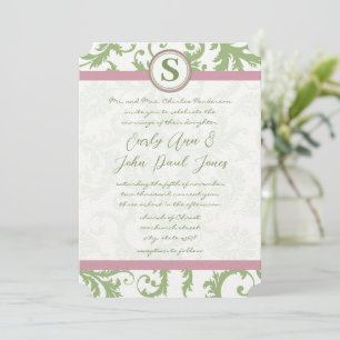 Invitation Mariage damassé Pistachio Pink Lavender