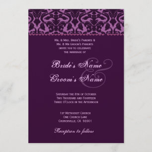 Invitation Mariage damassé pourpre de prunes et d'aubergines