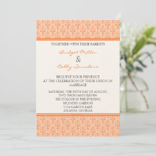 Invitation Mariage damassé romantique, Tangerine