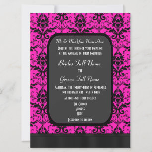 Invitation Mariage damassé rose et noir chaud