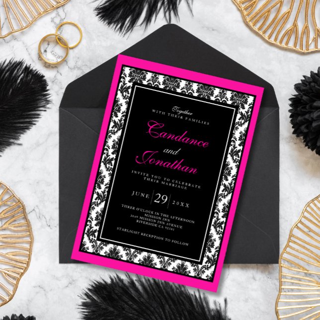 Invitation Mariage damassé rose noir (Créateur téléchargé)
